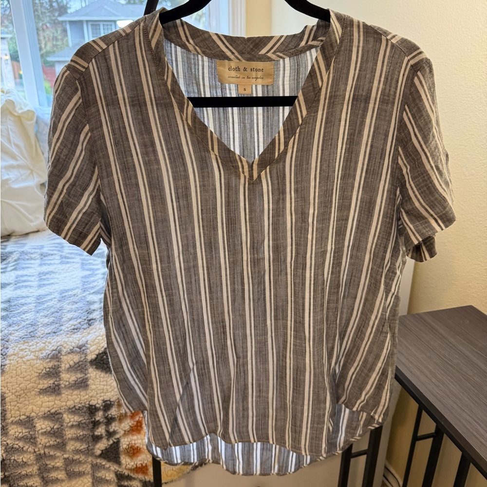 Cloth & Stone Brown and White Striped Button Down Shirt